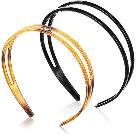 Xindojuz Lot de 2 bandeaux à double rangée avec dents en plastique simples et chic pour femmes et filles, accessoires de cheveux antidérapants pour femmes et filles, décoration de cheveux pour