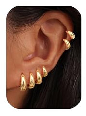 Chriscoco 6Paar Ohrringe Gold Creolen Wasserfest Damen Goldene Hypoallergene Ohrringe Klein für Mädchen 7/8/9/10/12/14MM