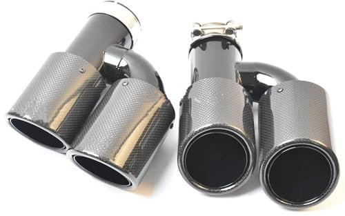 Auspuffblenden 2PCS Links Und Rechts Dual Glossy Black Carbon Fiber Edelstahl Auspuffspitze Doppelschalldämpfer Endrohr Endrohrblenden Blende(73-101MM)