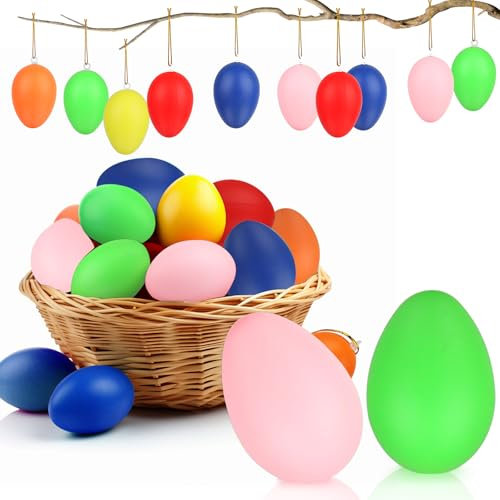 Powmag Ostereier zum Aufhängen, 48 Stück Deko Ostereier Plastik, Osterdeko zum Aufhängen, Plastikeier für Outdoor und Innen Osterdeko Deko zu Ostern (48 Stück)