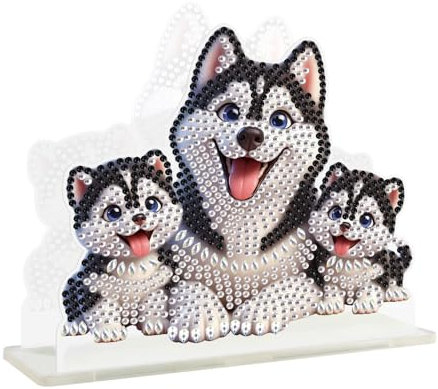 SHEGZHUC Diamond Painting Serviettenhalter Hunde Husky Familie Freistehender Tischtuchspender Papierhandtuchhalter Servietten Rahmen Serviettenspender Diamant Malerei Serviettenständer Geschenk