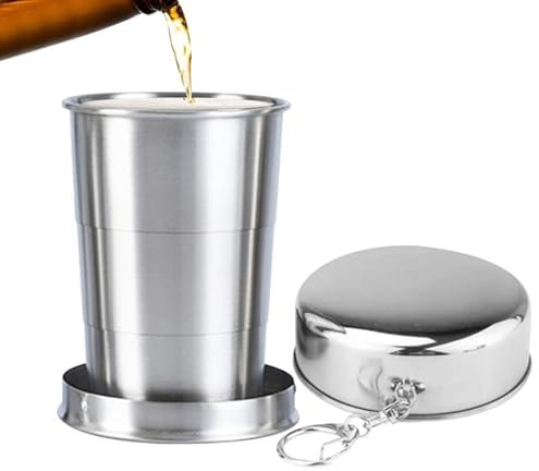 Vaso plegable de acero inoxidable – Vaso de metal plegable, vaso de agua plegable para acampar | Vaso de camping plegable portátil y plegable