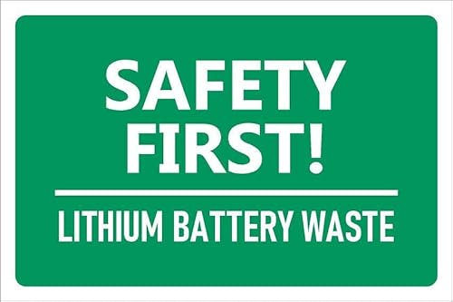 Safety First! Lithium Battery Waste, safety sign - Self adhesive sticker (200mm x 150mm)