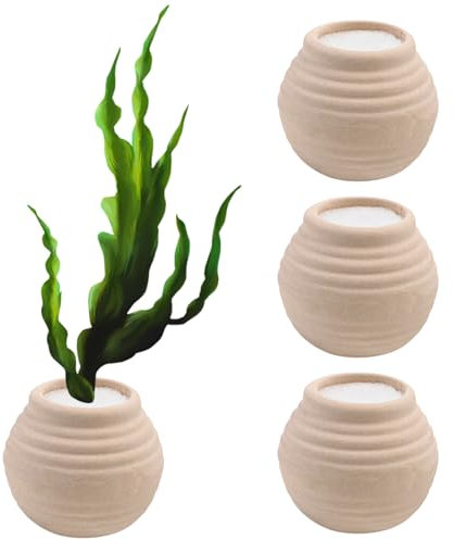4 Pièces Anneau de Fixation pour Plantes Aquatiques Mini Pot en céramique et éponge Décoration d'aquarium Accessoires pour Aquarium 4x4,5 cm Blanc