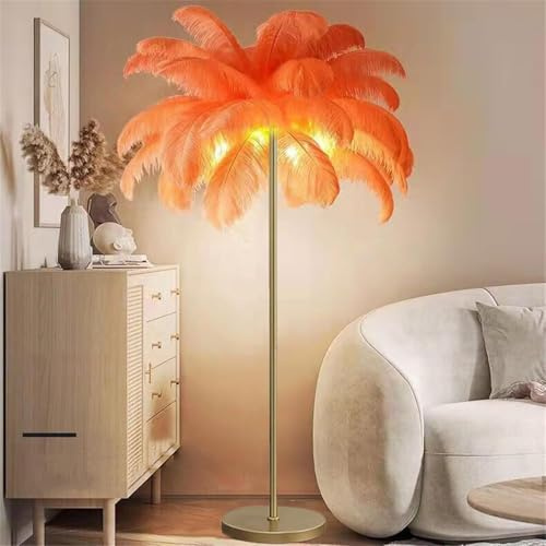 Générique Lampe sur Pied en Plumes d'Autruche, Lampe Moderne Dorée avec 3 Températures de Couleur, Lampe Design pour Salon et Chambre avec Interrupteur à Pédaleorange Color,E