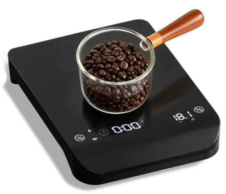 0.1g/3kg Rechargeable Coffee Scale with Three Timing Modes and Touch Button | Espresso Scale with 2 Weighing Units, TARE Function and Rechargeable Battery for Coffee, Precision Scale with Auto Timing
