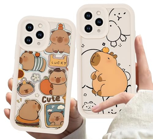2 Stück Cute Anime Handyhülle für iPhone 13 Pro Max Hülle 6.7, Niedlich Karikatur Tier Capybara Aesthetic Muster Design mit Weiche Stoßfest TPU Silikon Schutzhülle Dünn Mädchen Bumper Case, Tier