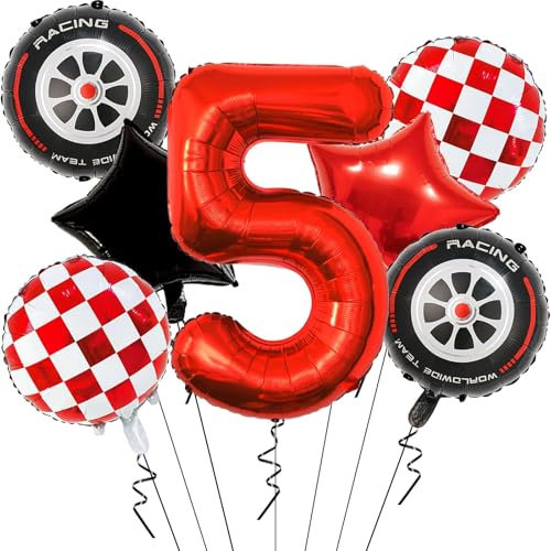 Car Geburtstagsdeko 5 Jahre,Auto Deko 5. geburtstag Junge,Folienballon Auto Geburtstag,Folienballon Zahl 5,Kindergeburtstag Deko 5 jahre,5 Jahr Rennauto Luftballons Junge Geburtstag Party