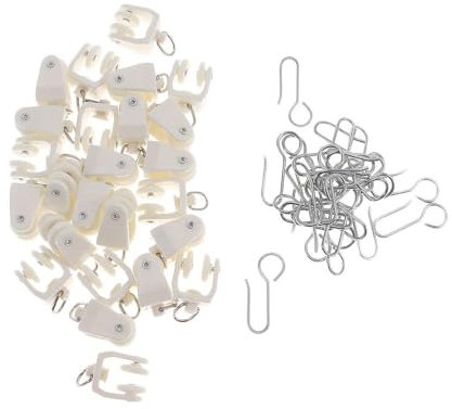 Set di 50 ganci per tende da soffitto con ganci a S in metallo e guide in plastica riutilizzabili