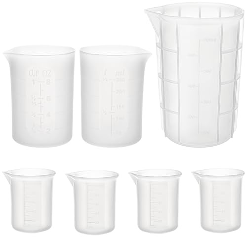 Luxeu Tazze in Silicone per Resina, 7 Pezzi Misurino di Miscelazione Antiaderenti, Misurino Graduato Silicone, Riutilizzabile Bicchiere Dosatore per Stampi Resina Epossidica, Pittura