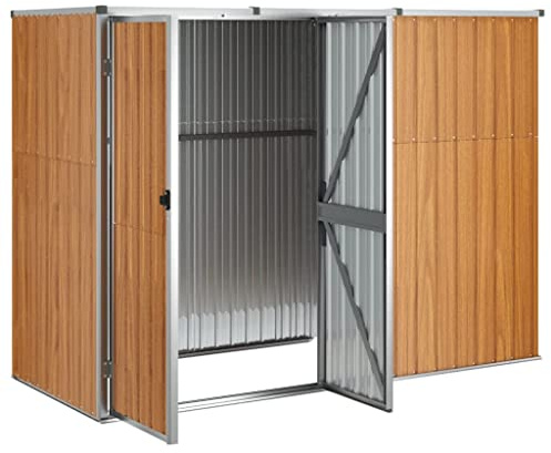 ACAGALA Metall Gerätehaus Geräteschuppen Gartenhaus 225 x 89 x 161 cm, Gartenschrank Wetterfester Metallschuppen mit Doppeltüren, Ideal für Gartenwerkzeug & Fahrräder - Verzinkter Stahl, Braun