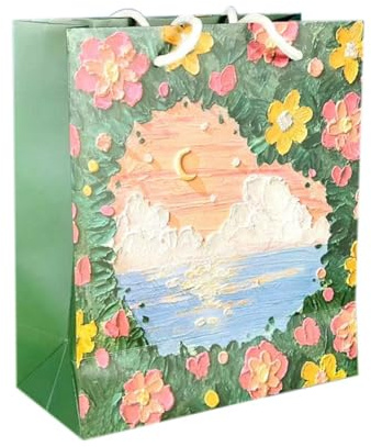 Pqahffowr Oil Painting Children'S Gift Bag Gift Box Bag Paper Bag Portable Birthday Gift Bag Souvenir,Green