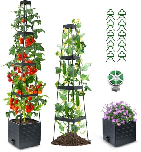 MQJIAZHI Raised Garden Bed & Tomato Planter with Trellis, Self-Watering, Tomato Cages for Climbing Veggies – Suitable for Patios, Greenhouses, Indoor/Outdoor Use (2Pcs)