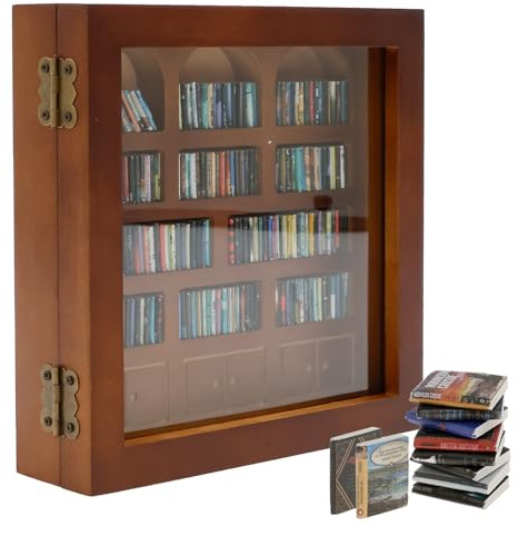 NZWBSHSSP Anxiety Mini Bookshelf, Miniature Book Display Shelf with 200 Books, Shake Away Your Anxiety, Wooden Miniature Library Ornament Gifts for Book Lovers Home Office Decor(Coffee)
