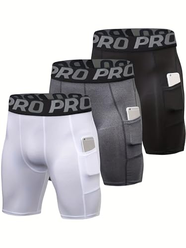 KAHEYQI 3 Pack Men's Compression Shorts Gym Running Shorts Sports Underwear