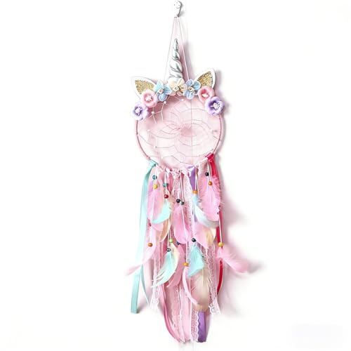 Traumfänger Kinder, Handgefertigt Dreamcatcher mit Federn Böhmen Dekoration, Kinderzimmer Geburtstagsgeschenk Junge, Schlafzimmer Zubehör, Einhorn Traumfänger Mädchen, Teenager