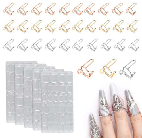 30 Pcs Nail Rings, Adjustable Detachable Nail Ring with 5 Adhesive Tabs, Reusable Art Decoration Accessories for Women Acrylic Nails