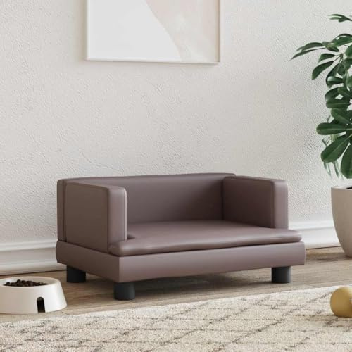 LoogCape Hundebett Braun 60x40x30 cm Kunstleder mit robustem Kiefernholzrahmen, waschbar, rutschfest, wasserabweisend, ideal für kleine Hunde und Haustiere, langlebiges Liegesofa für Komfort und Stil