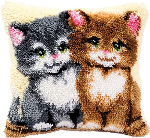 VERVACO Knüpfkissen Set Deko Kissenbezug Knüpfset für Anfänger Katzen Basteln Erwachsene Kreativ DIY Handarbeit Set Kissen zum Selber Knüpfe ca. 40 x 40 cm Latch Hook Kit Knüpfhaken Zubehör Kissen