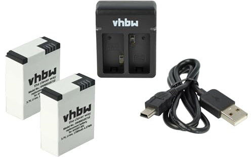 vhbw Kit de Chargement Compatible avec GoPro Hero 3 Black Edition, CHDHN-301, CHDHX-301 Action-cam - 2X Batteries + Chargeur Double