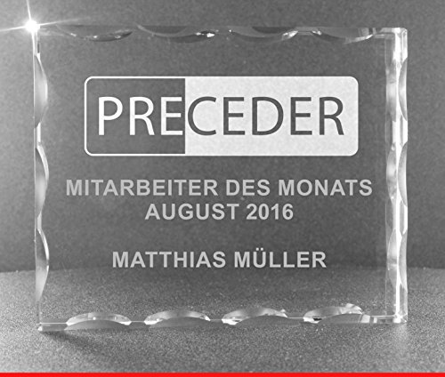 VIP-LASER Glasscheibe selbststehend, mit schönen Facettiertem Kantenschliff in den Abmessungen 80x100x20mm (Höhe x Breite x Tiefe) mit Deinem Foto graviert