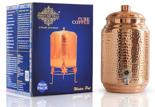 Indian Art Villa Wasserspender aus gehämmertem Kupfer mit Zapfhahn, Matka, Aufbewahrungswasser, 4,5 l