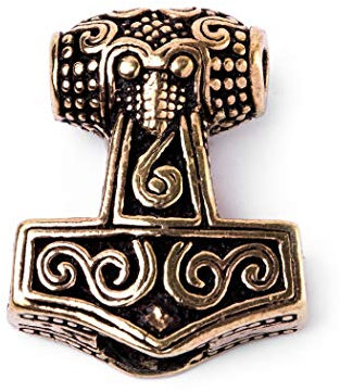 Battle-Merchant Wikinger Bartperle und Anhänger Thorshammer aus Schonen aus Bronze Schmuckperle Lockenperle Dreadlockperle Innendurchmesser 5 mm
