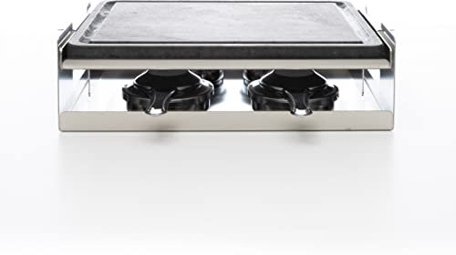 Piedra Volcánica para Asar Carne a la Piedra 30 x 25 x 2 cm con Surco Antigoteo - Incluye Quemadores de Alcohol, Soporte y Bandeja Inox - Ideal para Barbacoas y Compatible con Horno - Dekobe