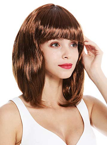 WIG ME UP - 0073-3-ZA6A Perücke Damenperücke Karneval schulterlang Longbob Bob glatt Pony Braun Goldbraun
