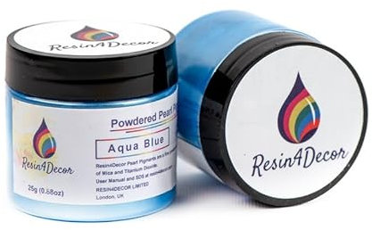 RESIN4DECOR Metallpulverförmiges Perlglanzglimmerpigment für Epoxidharzprojekte, Schmuck, Kunsthandwerksprojekte, Epoxidtisch, Tafel, Tablett, Leinwand, Malerei, 25g (Aqua Blue)