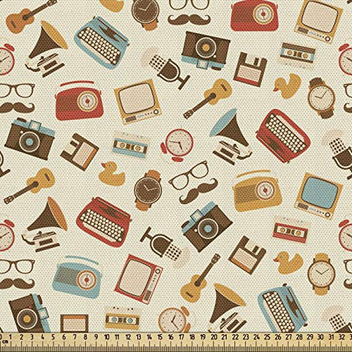 ABAKUHAUS Jahrgang Gewebe als Meterware, Retro Icons, Schön Gewebten Stoff für Polster und Wohnaccessoires, 1M (148x100cm), Braun Beige
