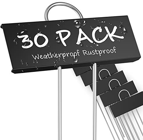STARTOSTAR Plant Labels for Outdoor Plants 30 Pcs, Metal Garden Markers Tags 9x3 cm for Vegetables, Herbs, Flowers, Seedlings, Reusable & Weatherproof (Black)