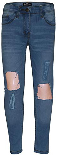 A2Z 4 Kids Girls Skinny Ripped Jeans Designers Denim Trendy Fashion Stretchy Jeggings - Jeans JN30 Light Blue 13-14