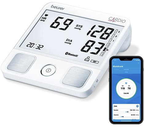 Beurer BM 93 CARDIO Tensiomètre au bras, appareil ECG à 1 canal pour l’enregistrement du rythme cardiaque, détection avancée de l’arythmie, application Beurer HealthManager Pro