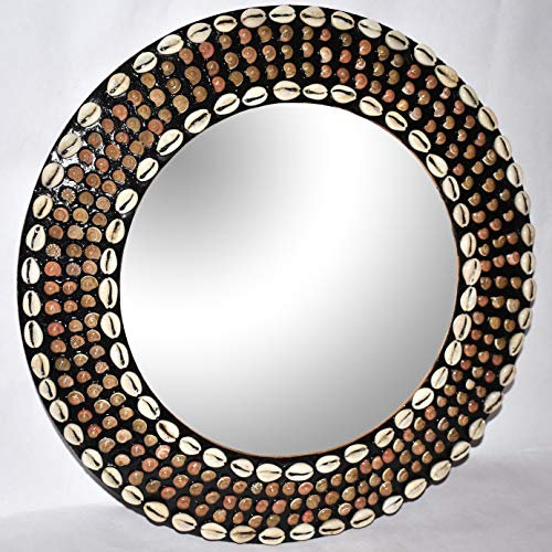 Hind Handicrafts Espejo redondo de madera de concha de mar de 15 pulgadas para pared, espejo de acento rústico para baño, entrada, comedor, sala de estar, regalo (15 x 15 pulgadas, antiguo)