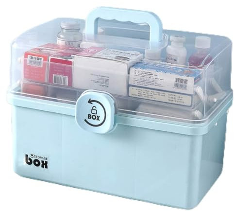 Dittzz Hausapotheke Box, Groß Medizinbox 3 Ebene Medizinkoffer Erste Hilfe Koffer Multifunktions Aufbewahrungsbox mit Tragegriff,34x19x22.5cm