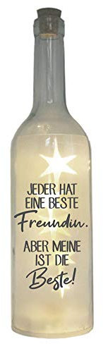 WB wohn trends LED-Flasche mit Motiv, Jeder hat eine Beste Freundin, grau, 29cm, Flaschen-Licht Glitzer-Flasche Leuchtflasche Lampe mit Text Spruch