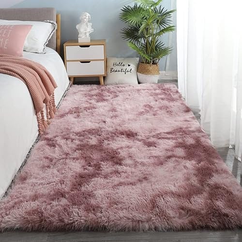 Cekene Tapis Chambre Adulte Moelleux Rose 80x160cm Tapis de Salon Poil Long Antidérapant Tapis Moderne Pas Cher pour Intérieur Chambre d'enfant Fille