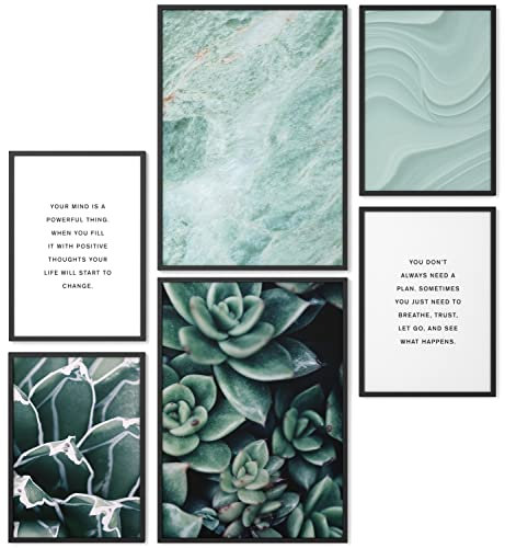 Papierschmiede® Mood Poster Set Green Resistance, Bilder Wohnzimmer Deko Schlafzimmer, 2x DIN A3 und 4x DIN A4, Marmor Kaktus Kunst Grün - Wandposter ohne Rahmen