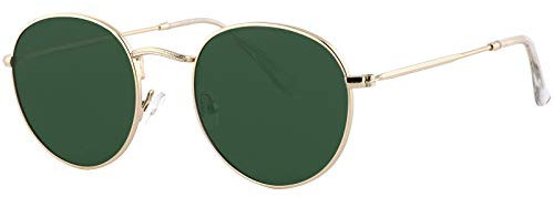 EFE Retro Round Circle Polarised Sunglasses for Women Men UV400 Protection Hippie Glasses Lennon Style Metal Frame Sunglasses for Holiday, Driving, Traveling, Fishing Green