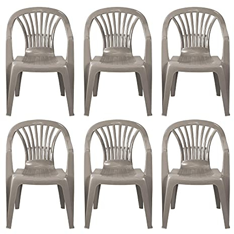 simpahome Stackable Low Back Plastic Garden Chairs - TAUPE - Set of 6 Chairs for Indoor or Outdoor Use.