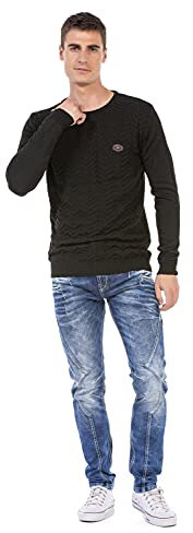 Cipo & Baxx Herren Pullover CP240 Anthrazit – Stylischer Strickpullover im modernen Design mit hohem Perfekt für Freizeit, Alltag & Coole Streetwear Outfits - CP240 Anthrazit XL