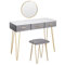 WOLTU Schminktisch mit Spiegel und Hocker, Frisiertisch mit 3 Schubladen aus Massivholz, Große Hochglanz Tischplatte 100x40cm, Modern Kosmetiktisch aus Samt und Metall, Grau Weiß, MB6080gr