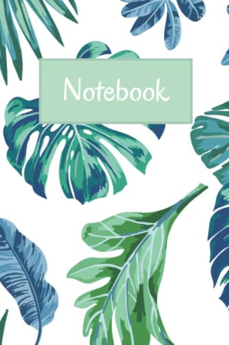 Notebook - Monstera leaf - mint white and blue - 6x9in - 120 pages: Notebook - Monstera leaf - mint white and blue - 6x9in - 120 pages