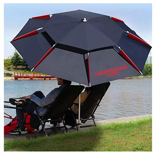 JYCCH Paraguas de Pesca en el jardín 1,8 m ~ 2,6 m Grande con Resorte Universal inclinable + diseño Transpirable de Doble Capa, Playa portátil Impermeable para Acampar (220 cm)