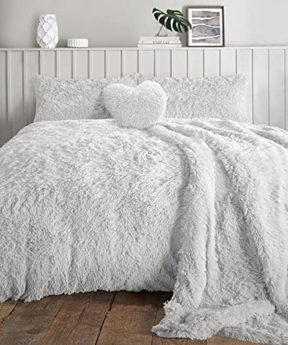 NIGHTZONE Luxury Teddy Bear Fleece Long Fur Cuddles Alaska Duvet Cover Set Warm Cosy Soft Teddy Bedding Set (Alaska White, King)