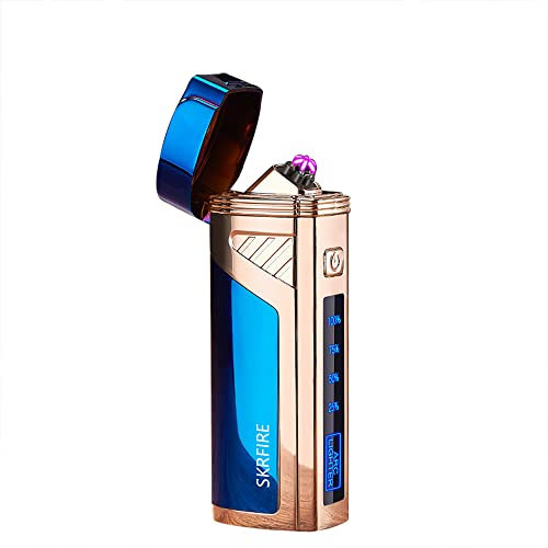 SKRFIRE Triple Arc Electric Flameless Plasma Lighter - Windproof Rechargeable USB Lighter for Outdoor Camping with Digital Battery Indicator (Blue)