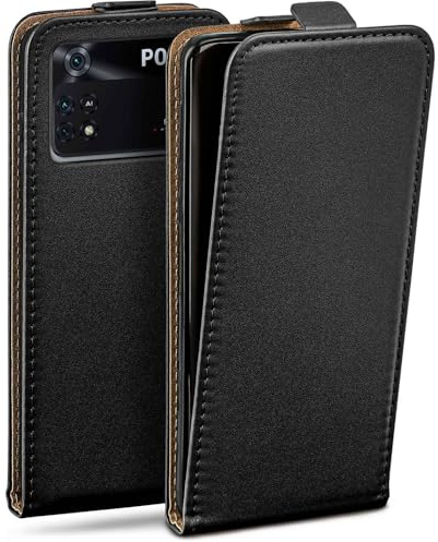 moex Custodia a libro per Xiaomi Poco M4 Pro, con aletta verticale, magnetica, a 360 gradi, in pelle vegana, colore: nero