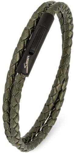 Simaru Lederarmband, 4mm geflochten zum Wickeln für Frauen & Männer, Echtleder-Wickelarmband mit Edelstahl Hakenverschluss, Premium-Qualität ((43cm Lenght - XL), Oxyd)