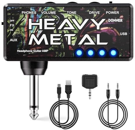 Donner Guitar Headphone Amplifier Heavy Metal USB Rechargeable Mini Pocket Headphone Amplifier for Electric Guitar